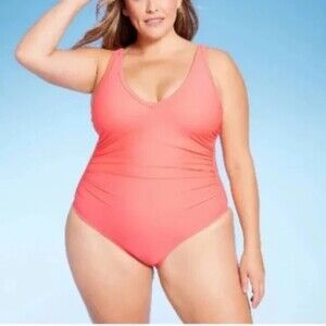 Peach High Leg V Neck Swimsuit One Piece - Kona Sol Sz 20W